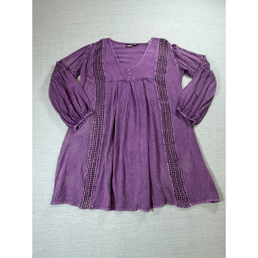 Anandas Collection Purple Crochet Lace Rayon Tunic Top Medium Boho Indie V-Neck